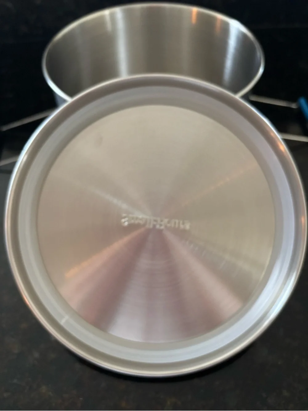 New!  Stainless Steel Container with Blue Handles